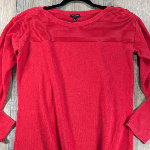 Talbots Sweater Womens Small Red Pullover 3/4 Sleeve Ribbed Knit Button Detail - Picture 1 of 9